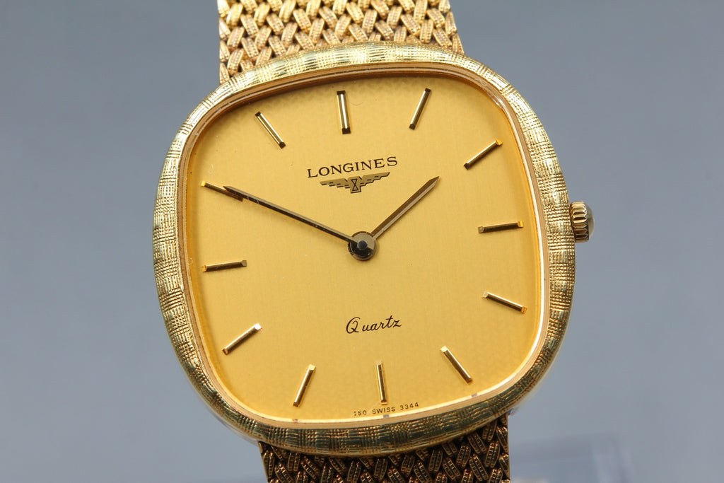 Near MINT LONGINES 150 3344 30mm Quartz L150.4 Gold Dial Men's Watch Vintage