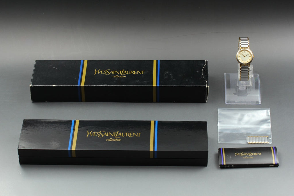 Near MINT/Box Yves Saint Laurent 2200-228481 23mm Quartz Gold Women's Vintage