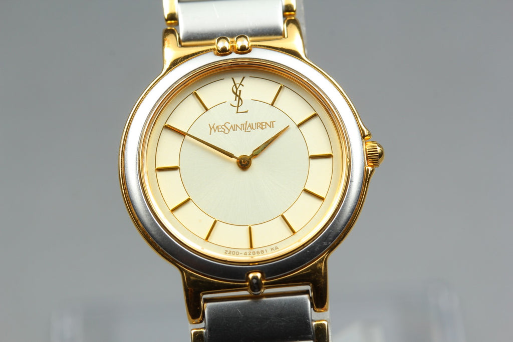 Near MINT/Box Yves Saint Laurent 2200-228481 23mm Quartz Gold Women's Vintage