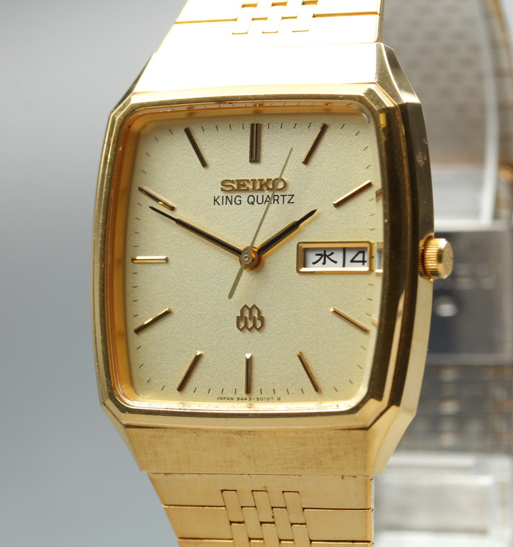 1982 Near MINT SEIKO King twin Quartz 32mm 9443-5020 Gold Dial Men's Vintage