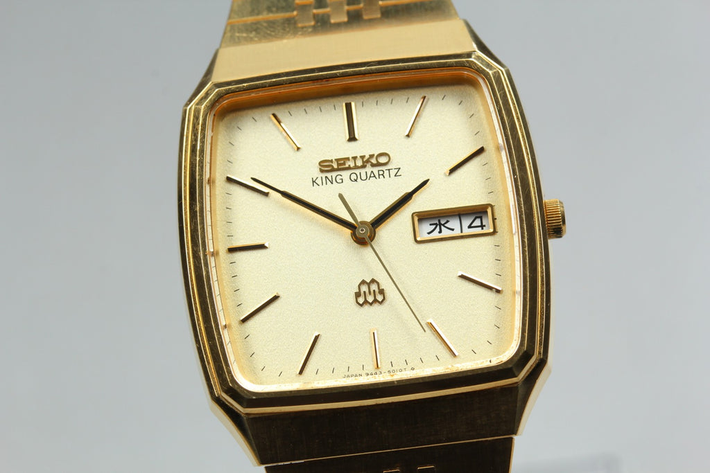 1982 Near MINT SEIKO King twin Quartz 32mm 9443-5020 Gold Dial Men's Vintage