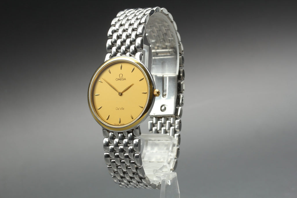 1993 Near MINT OMEGA De Ville 32mm 395.2378 Quartz SS Gold Dial Men's Vintage
