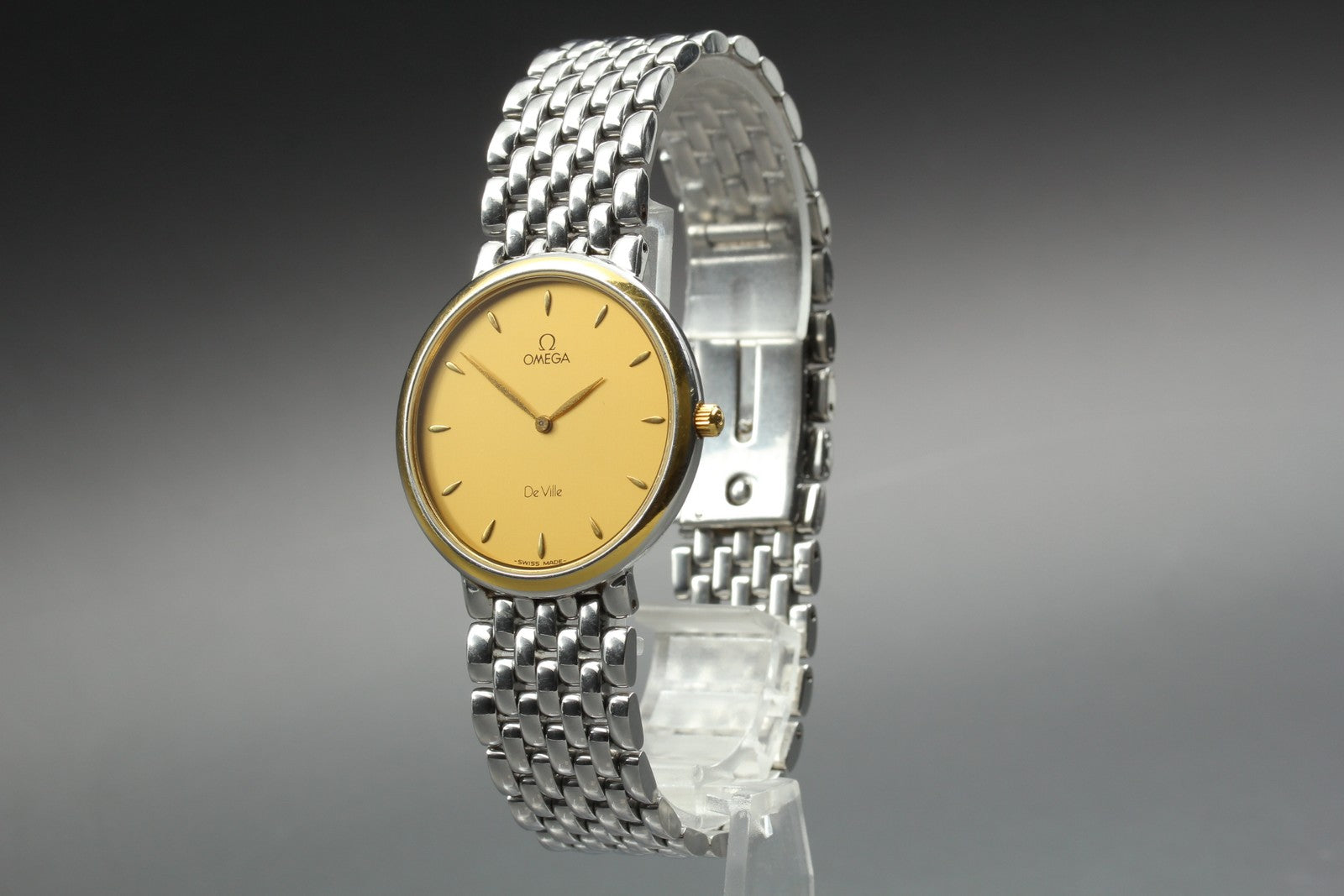 1993 Near MINT OMEGA De Ville 32mm 395.2378 Quartz SS Gold Dial Men's Vintage