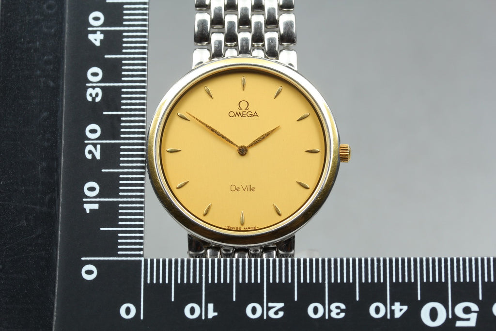 1993 Near MINT OMEGA De Ville 32mm 395.2378 Quartz SS Gold Dial Men's Vintage
