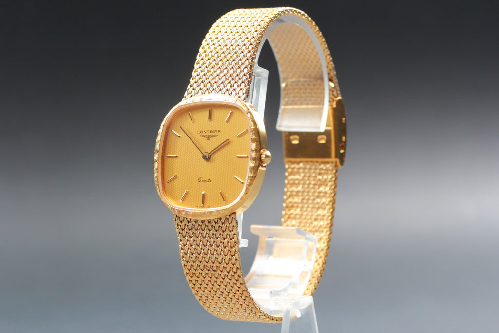 Near MINT LONGINES 150 3344 30mm Quartz Gold Plated Gold Dial Men's Vintage