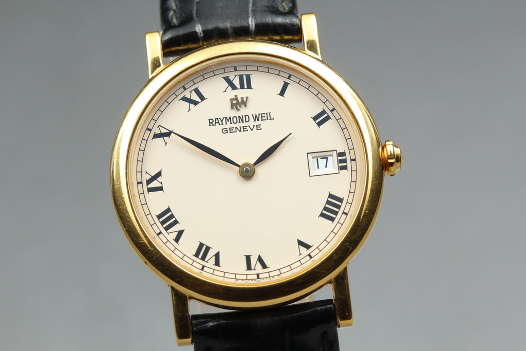 Near MINT Raymond Weil Geneve 9187 33mm Quartz Roman Dial Gold Men's Vintage
