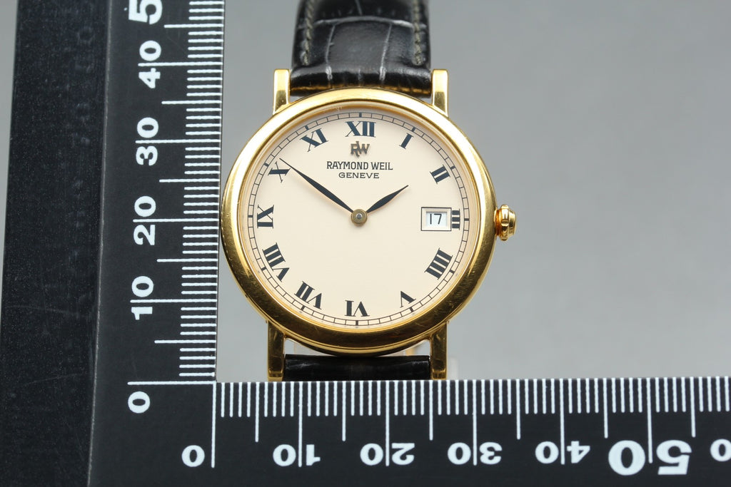 Near MINT Raymond Weil Geneve 9187 33mm Quartz Roman Dial Gold Men's Vintage