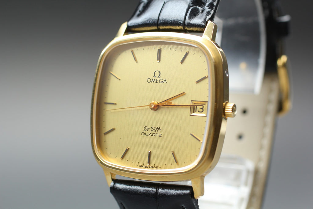 1980 MINT OMEGA De Ville 33mm 192.0049 Quartz Cal.1332 Gold Dial Men's Vintage