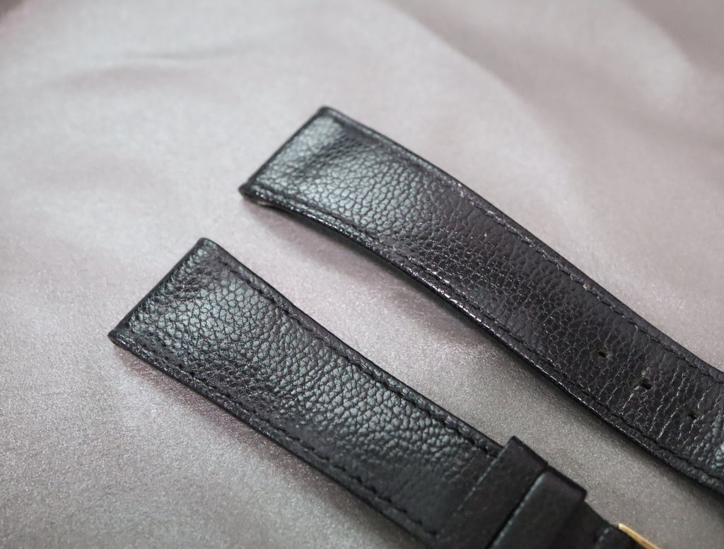 OMEGA Vintage Genuine Black Leather Strap 20mm Watch Band Gold Buckle Men's