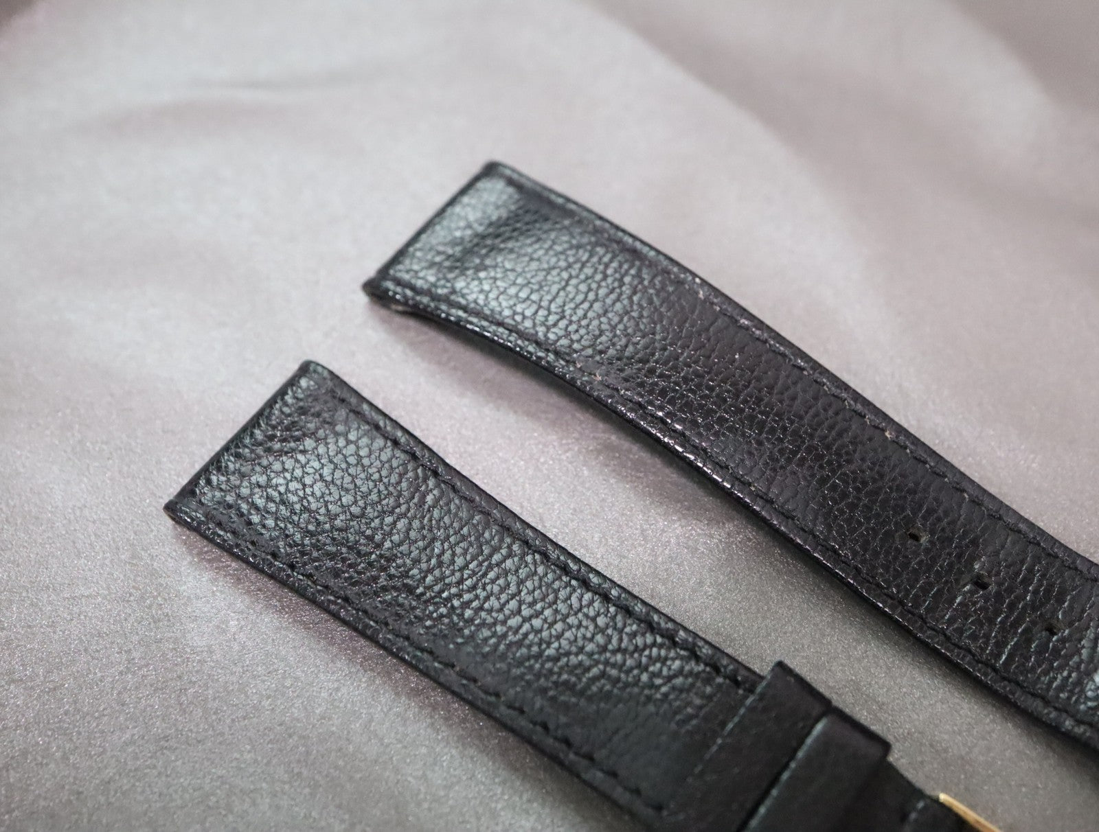 OMEGA Vintage Genuine Black Leather Strap 20mm Watch Band Gold Buckle Men's
