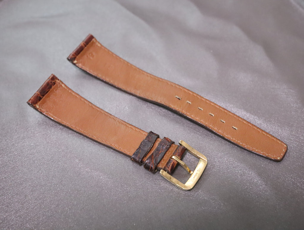 Near MINT OMEGA Vintage Genuine Brown Leather Strap 19mm Band Gold Buckle Men's