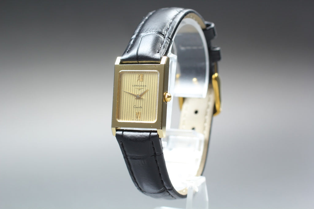 Near MINT Longines 960 6340 20mm Quartz Gold Roman Dial Tank Women's Vintage