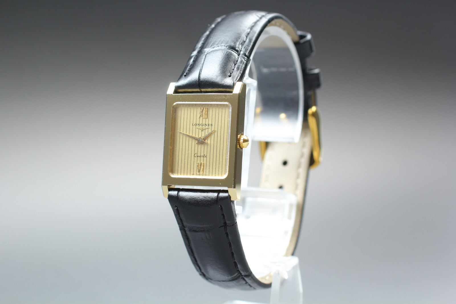 Near MINT Longines 960 6340 20mm Quartz Gold Roman Dial Tank Women's Vintage