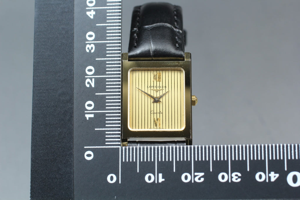 Near MINT Longines 960 6340 20mm Quartz Gold Roman Dial Tank Women's Vintage