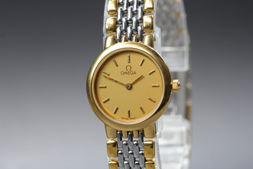 1992 Near MINT OMEGA De Ville 22mm 795.0897.2 Quartz Gold Dial Women's Vintage