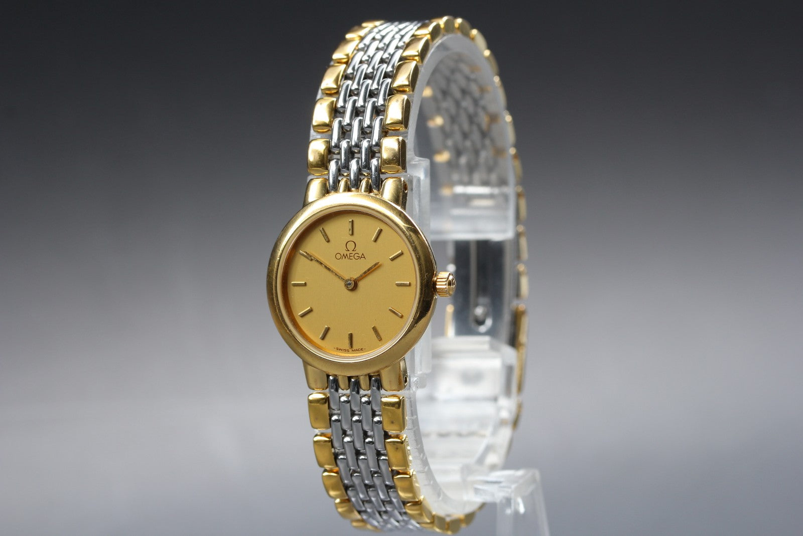 1992 Near MINT OMEGA De Ville 22mm 795.0897.2 Quartz Gold Dial Women's Vintage