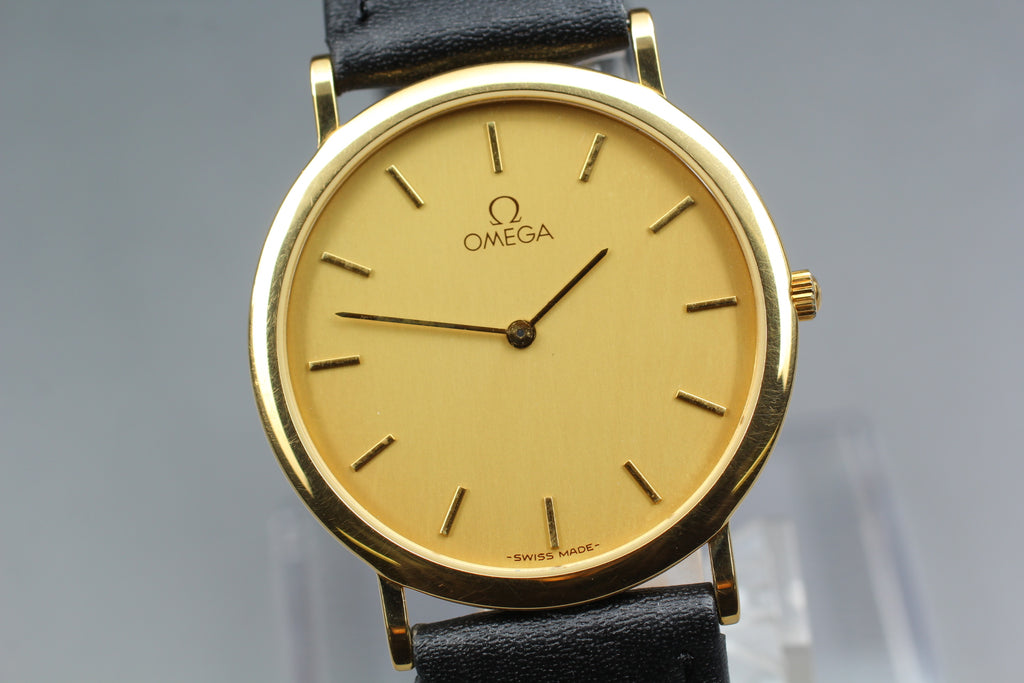 1991 Near MINT OMEGA De Ville 32mm 195.0075.2 Quartz Gold Dial Men's Vintage