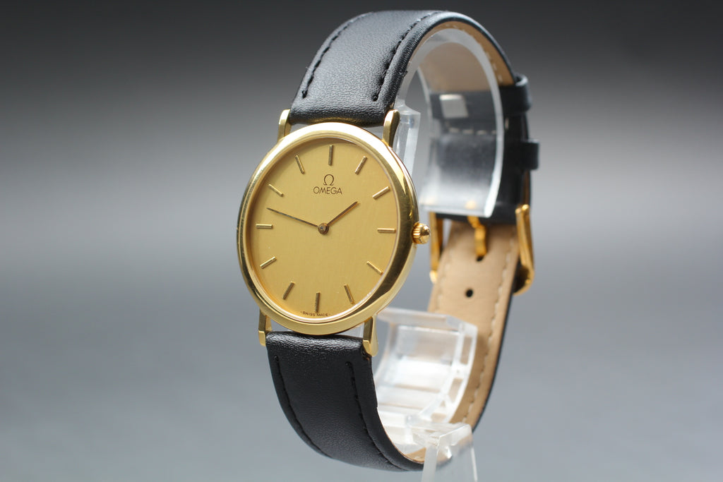 1991 Near MINT OMEGA De Ville 32mm 195.0075.2 Quartz Gold Dial Men's Vintage