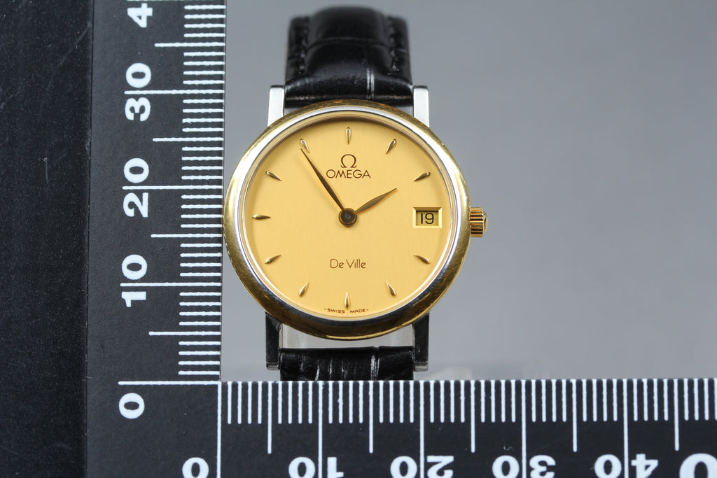 1994 Near MINT OMEGA De Ville 25mm 596.2579 Quartz Gold Dial Women's Vintage
