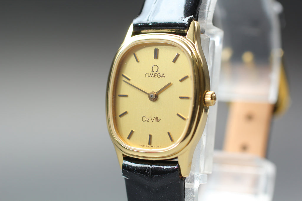 1984 Near MINT OMEGA De Ville 20mm 591.0281 Quartz Gold Dial Women's Vintage