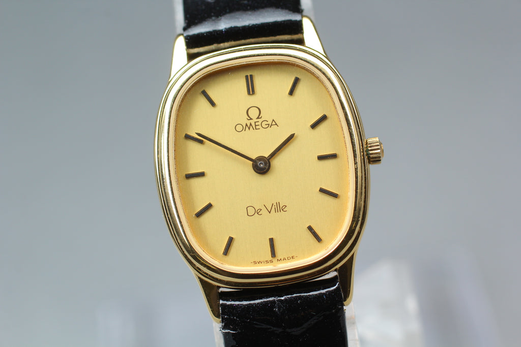 1984 Near MINT OMEGA De Ville 20mm 591.0281 Quartz Gold Dial Women's Vintage