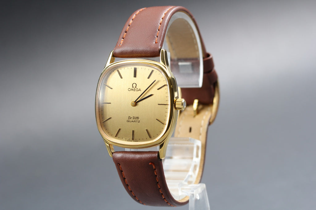 1979 Near MINT OMEGA De Ville 31mm 191.0073 Quartz Gold Dial Men's Watch Vintage