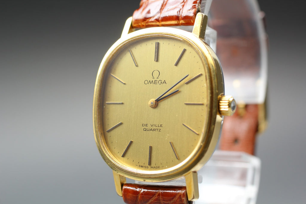 1978 Near MINT OMEGA De Ville 29mm 191.0046 Quartz Gold Dial Men's Watch Vintage
