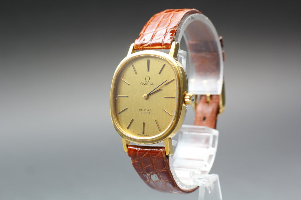 1978 Near MINT OMEGA De Ville 29mm 191.0046 Quartz Gold Dial Men's Watch Vintage
