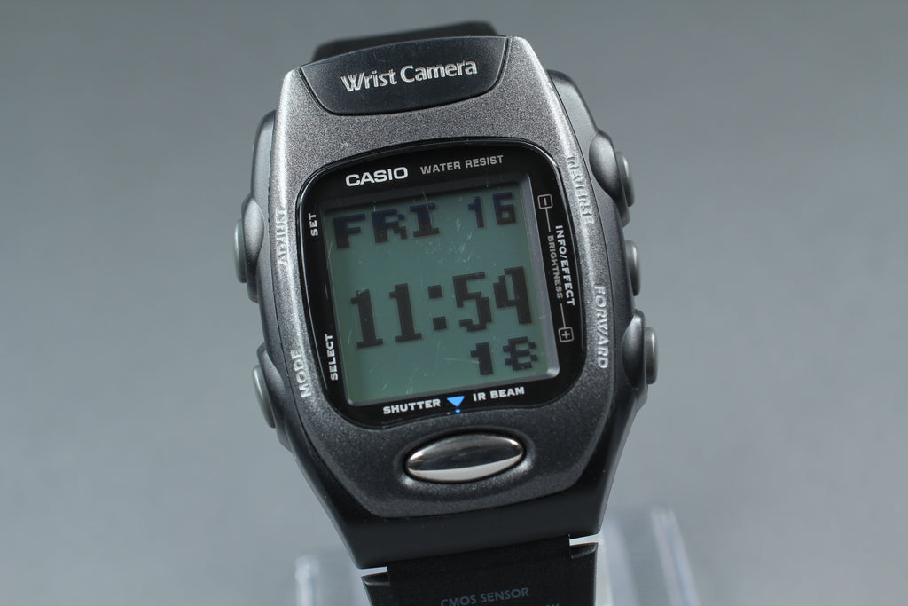 2000s Near MINT CASIO Wrist Camera WQV-2 39mm Quartz Black Gray Men's Vintage