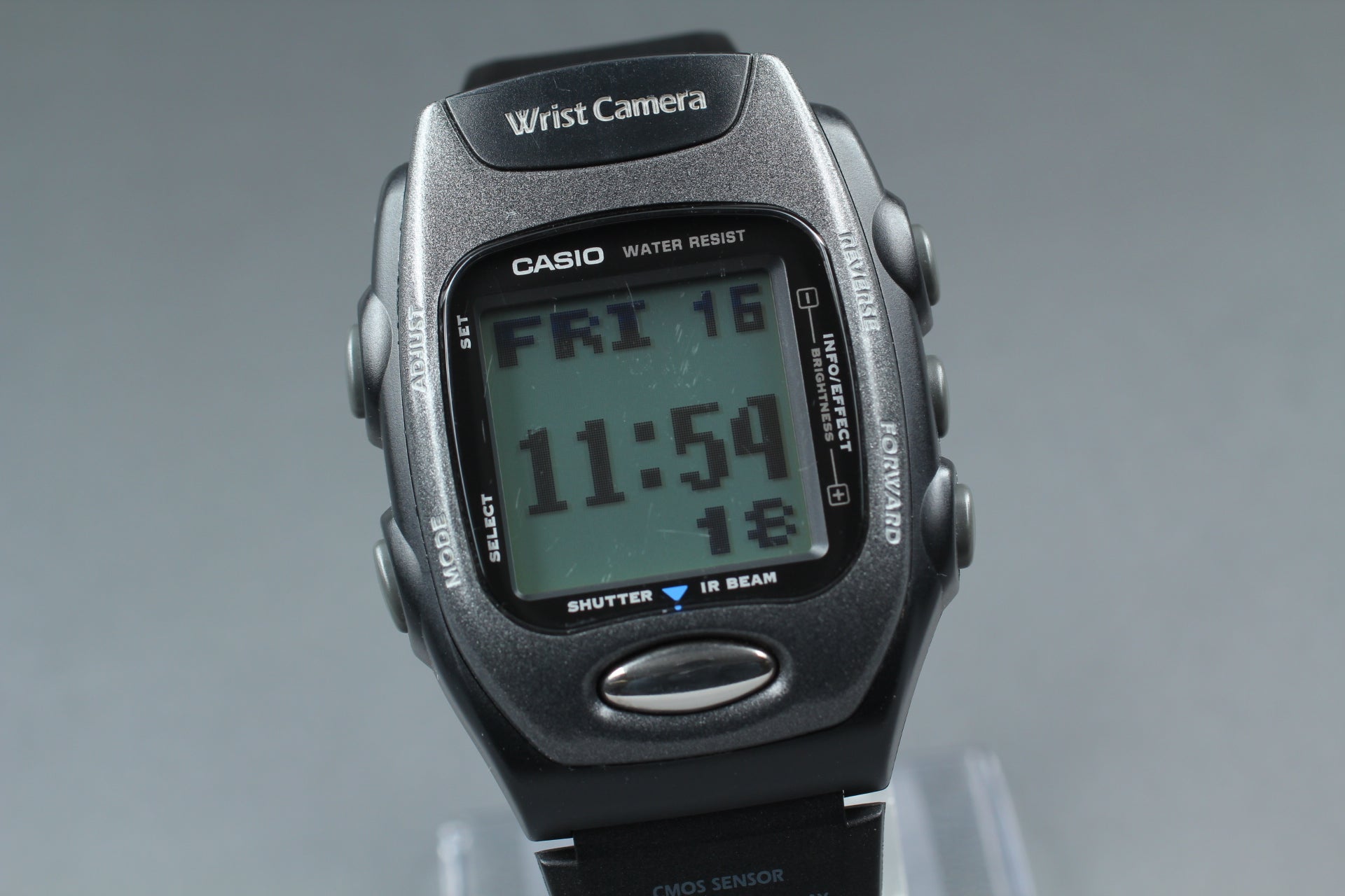 2000s Near MINT CASIO Wrist Camera WQV-2 39mm Quartz Black Gray Men's Vintage