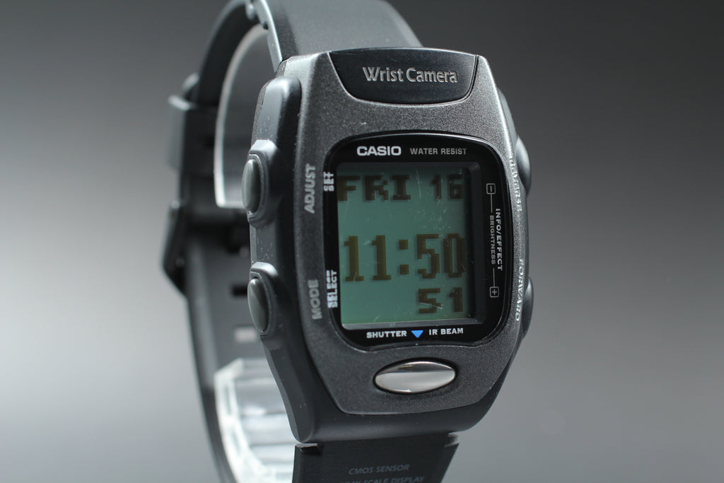 2000s Near MINT CASIO Wrist Camera WQV-2 39mm Quartz Black Gray Men's Vintage