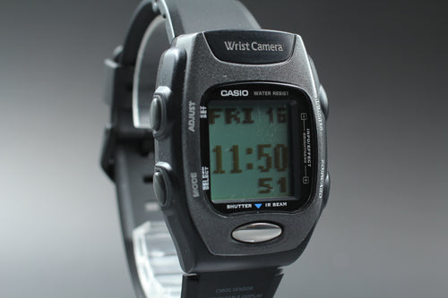 2000s Near MINT CASIO Wrist Camera WQV-2 39mm Quartz Black Gray Men's Vintage