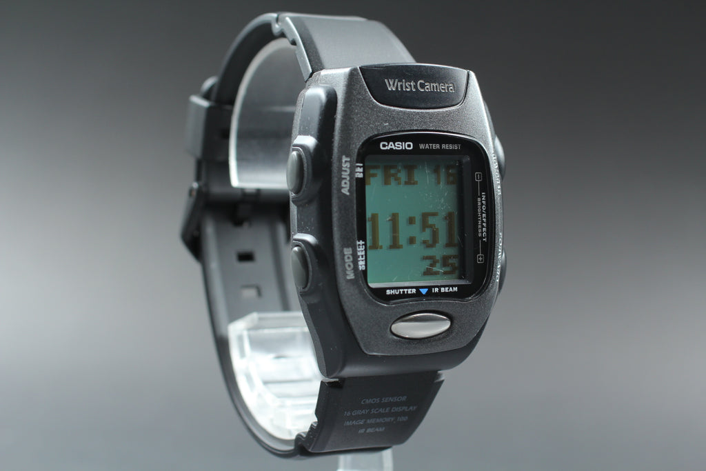 2000s Near MINT CASIO Wrist Camera WQV-2 39mm Quartz Black Gray Men's Vintage