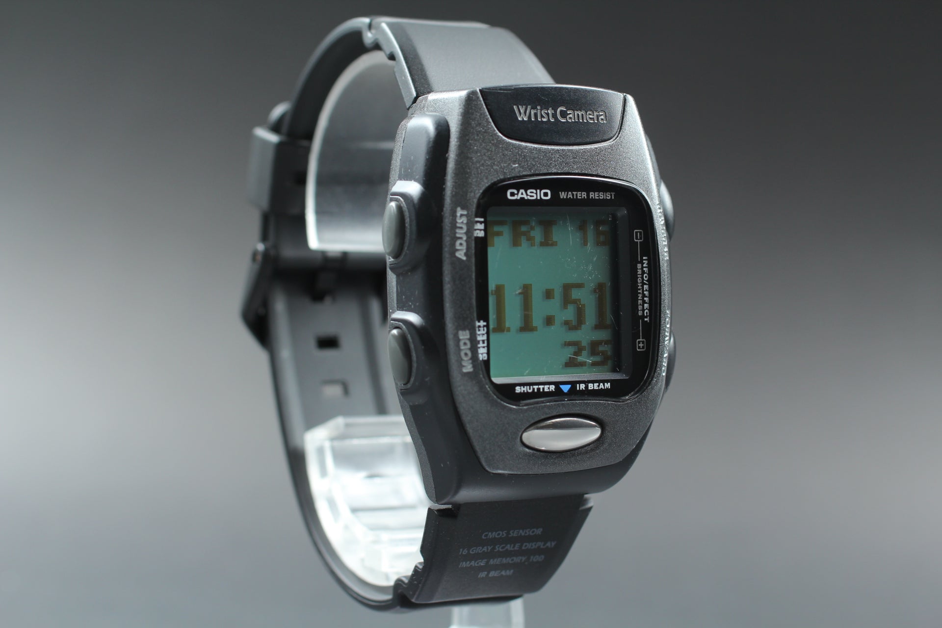 2000s Near MINT CASIO Wrist Camera WQV-2 39mm Quartz Black Gray Men's Vintage