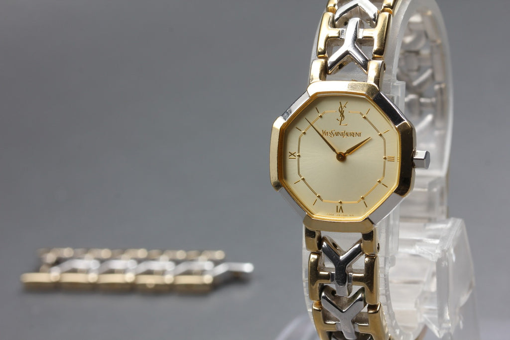 Near MINT Yves Saint Laurent 2200-241762 23mm Quartz Gold Octagon Women Vintage