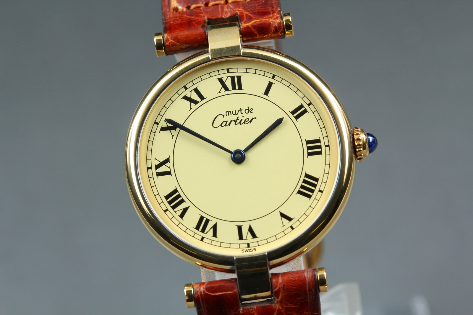 Near MINT Cartier Must de Vendome LM Vermeil 590003 30mm Quartz Roman Unisex