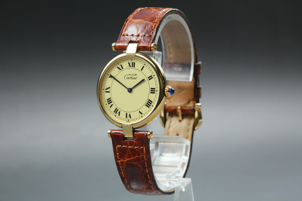 Near MINT Cartier Must de Vendome LM Vermeil 590003 30mm Quartz Roman Unisex