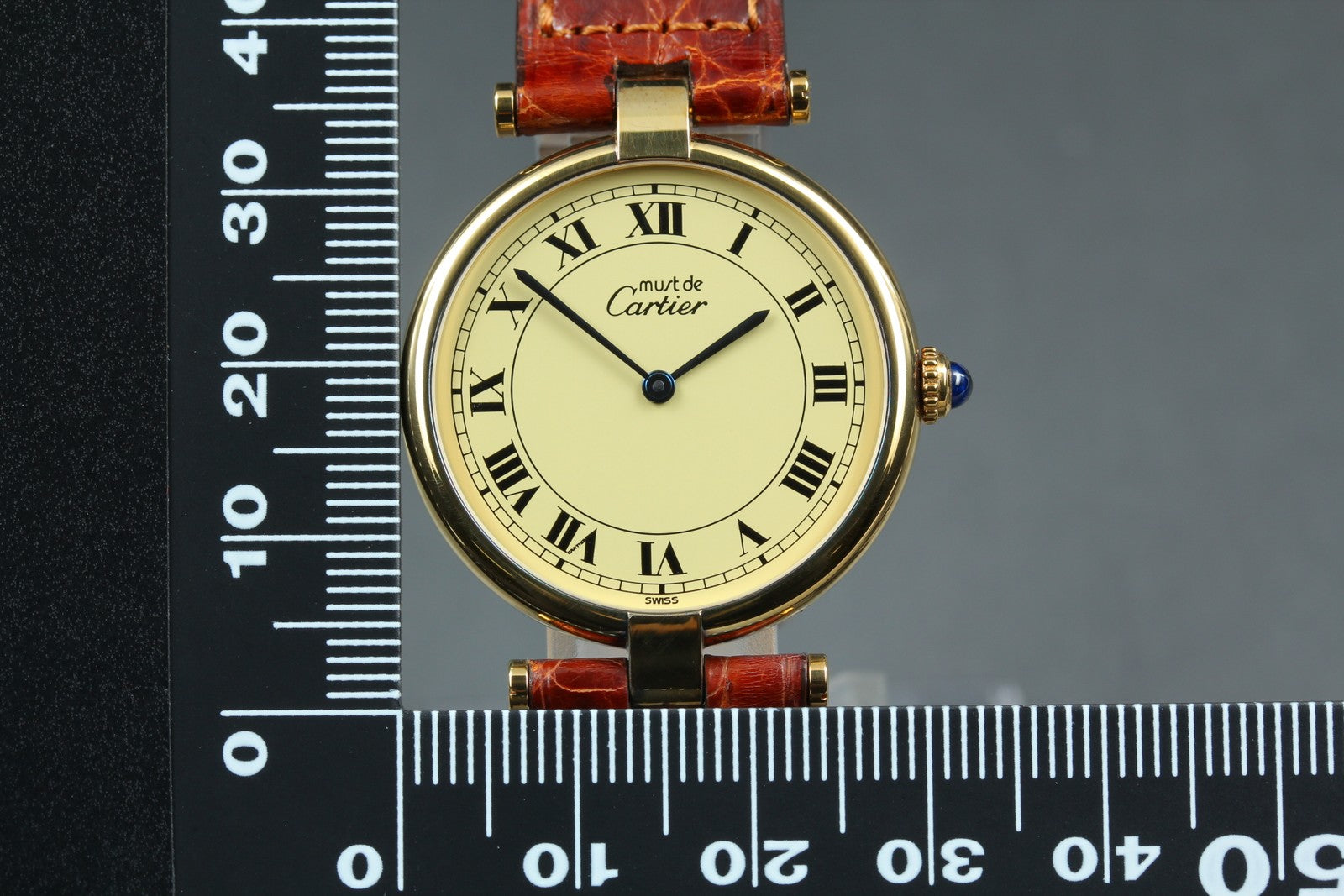 Near MINT Cartier Must de Vendome LM Vermeil 590003 30mm Quartz Roman Unisex
