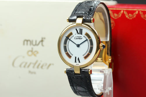 Full Set Near MINT Cartier Must de Vendome LM Vermeil 590003 30mm Quartz Unisex