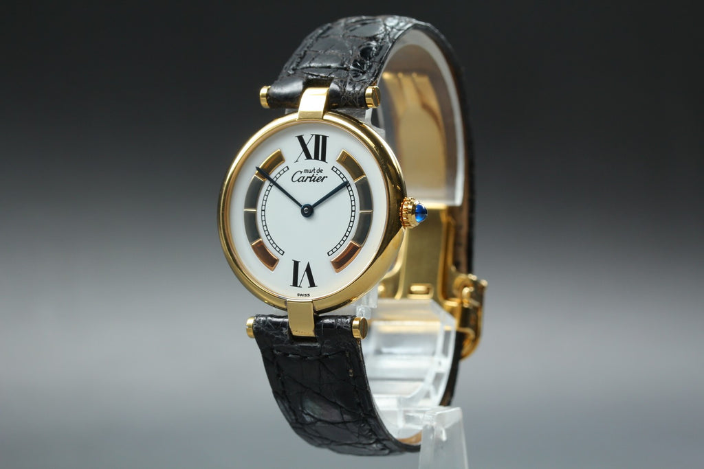 Full Set Near MINT Cartier Must de Vendome LM Vermeil 590003 30mm Quartz Unisex