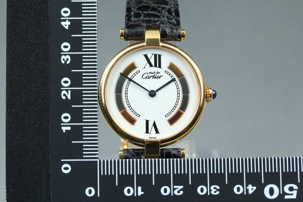 Full Set Near MINT Cartier Must de Vendome LM Vermeil 590003 30mm Quartz Unisex