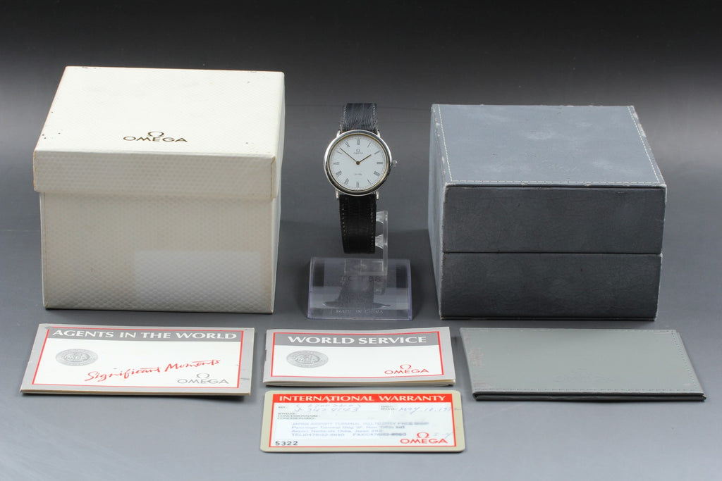 1987 Near MINT OMEGA De Ville 32mm 195.0075 Quartz White Roman Men's Vintage