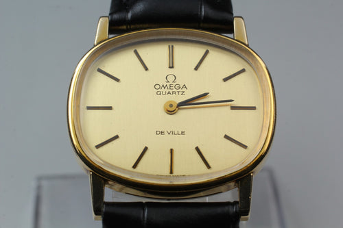 1979 Near MINT OMEGA De Ville 29mm 591.015 Quartz Gold Dial Women's Vintage