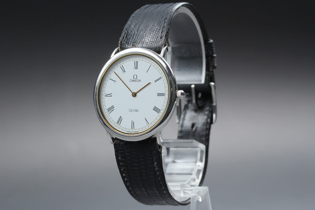 1987 Near MINT OMEGA De Ville 32mm 195.0075 Quartz White Roman Men's Vintage