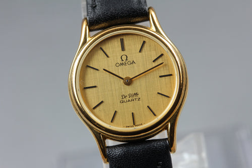 1981 Near MINT OMEGA De Ville 24mm 591.0094 Quartz Gold Dial Women's Vintage