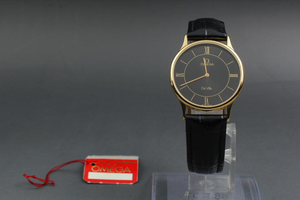1982 Top MINT OMEGA De Ville 32mm 191.0130.1 Quartz Black Roman Men's Vintage