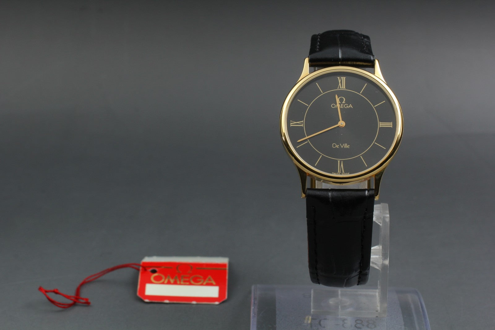 1982 Top MINT OMEGA De Ville 32mm 191.0130.1 Quartz Black Roman Men's Vintage