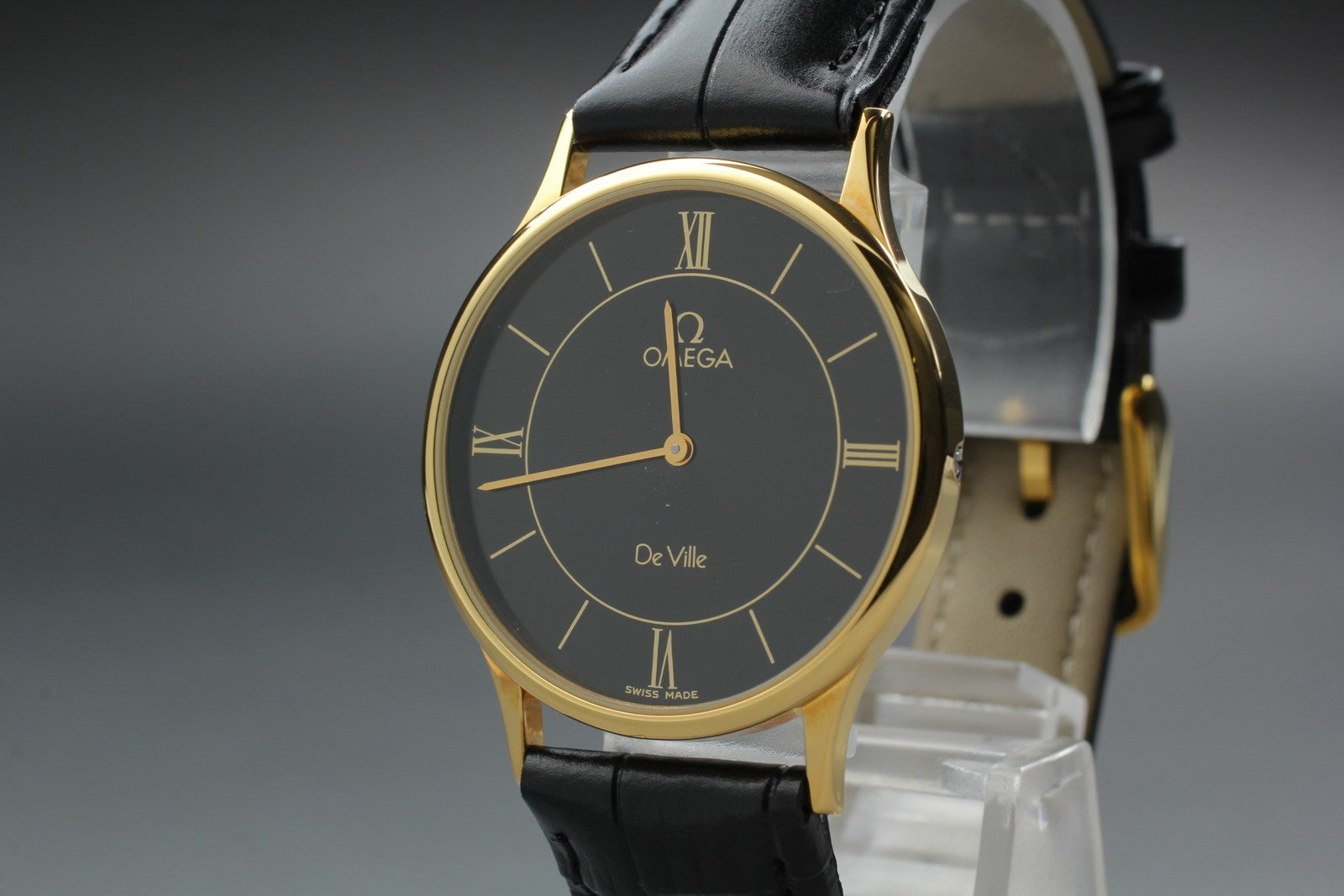 1982 Top MINT OMEGA De Ville 32mm 191.0130.1 Quartz Black Roman Men's Vintage