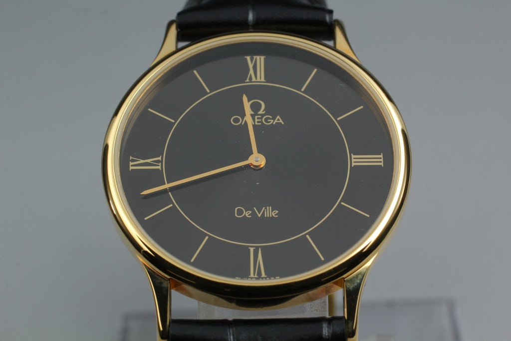 1982 Top MINT OMEGA De Ville 32mm 191.0130.1 Quartz Black Roman Men's Vintage