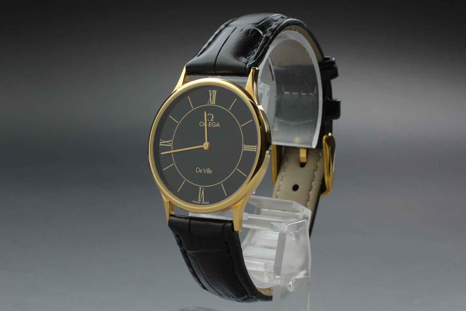 1982 Top MINT OMEGA De Ville 32mm 191.0130.1 Quartz Black Roman Men's Vintage